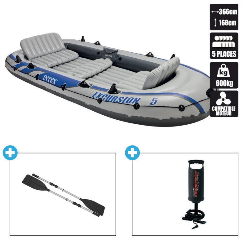 BATEAU GONFLABLE INTEX EXCURSION 5 + 2 AVIRONS + GONFLEUR 2 BATEAU GONFLABLE INTEX EXCURSION 5 + 2 AVIRONS + GONFLEUR – Image 2